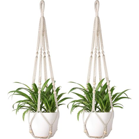 Lot de 2 suspensions pour plantes en macramé, support décoratif pour pots de fleurs (1/5)