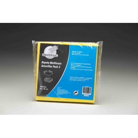 FPLUS bayeta multiusos amarilla pack 3 , BAYETA MULTIUSOS
AMARILLAS PACK 3.

Bayeta no tejida, para uso en mojado.
Medida. 38 x 40 cms.