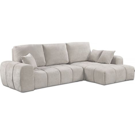 Divano letto angolare destro in tessuto ciniglia "Verneuil" - 3 posti - Beige