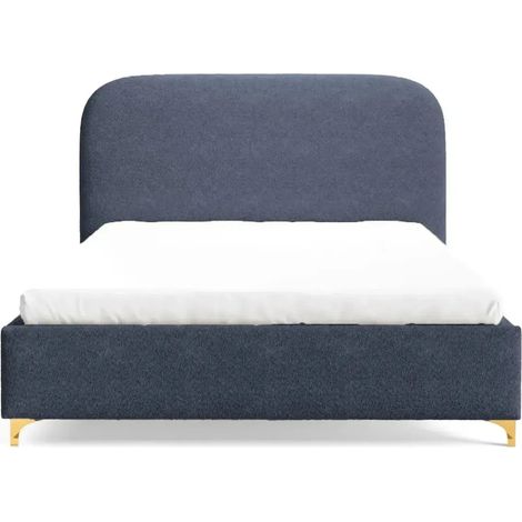 CHARLOTTE - Lit coffre tissu chenille 140x200cm Bleu (1/5)