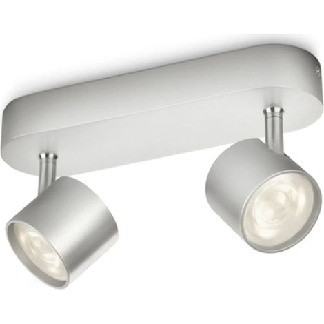 Philips Lighting Faretti Star, 2 Punti Luce Orientabili, LED integrato, 5W, Base Tonda, Grigio (1/5)