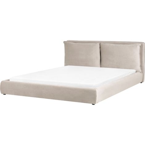 EU Super King Size Waterbed Taupe Velvet 6ft Upholstered Cushion Back Bedroom Modern Style BAJONNA