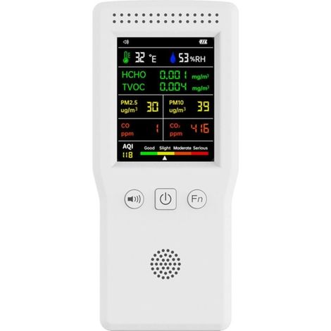 9-in-1 Air Quality Monitor: CO2, CO, PM2.5, HCHO, TVOC, Temperature, Humidity, Home Air Quality LCD Display - White (1/4)