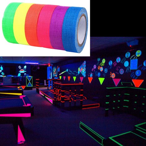 Lot de 6 rubans adhésifs fluorescents UV, bande lumineuse mate nocturne auto-adhésive pour décoration de fête à la maison (1/5)