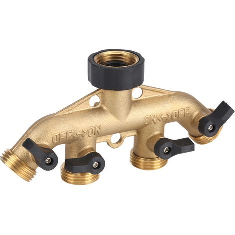 3/4-Zoll-Wasserverteiler aus Messing, 4-fach-Abzweigverteiler mit Ventilen für Gartenschlauch, Wasserhahnanschluss für Gartenbewässerung