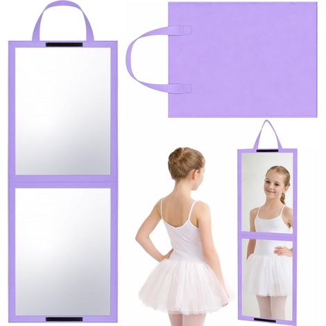 Miroir Pliable Pleine Longueur - 1 Unité - Acrylique et Feutre - Portable avec Poignée - Danse et Voyage - Violet 84x34 cm (1/5)