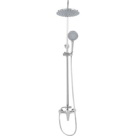 【Chauffage et ventilation】Argenté Colonne de Douche , Ensemble de Douche avec Tête Ronde 8", Douchette 3 Jets, Flexible 1.5m et Hauteur réglable de 85 à 123 cm (1/5)