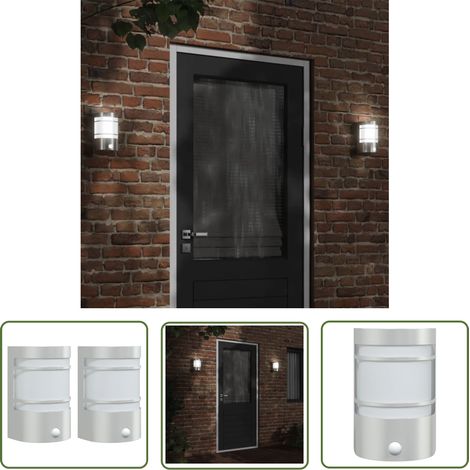 The Living Store Außenwandleuchten mit Bewegungsmelder 2 Stk. Silbern Edelstahl - Outdoor-Beleuchtung - Gartenbeleuchtung - Wandleuchte - LED-Leuchte - Bewegungsmelder (1/5)