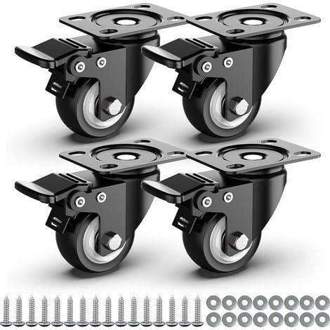 Roulettes pivotantes de 50 mm avec frein de sécurité pour charges lourdes, capacité totale 250 kg (lot de 4) (1/5)