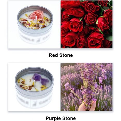 Bougie Aromathérapie en Cire de Soja avec Fleurs Séchées et Cristaux dans Boîte Métal - Couleur Variée - 70g - Ambiance Spa et Méditation (1/4)