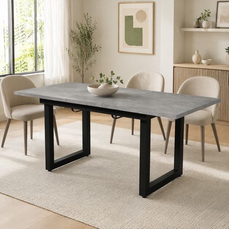 Ausziehbarer Esstisch 140/180 x 80 x 75 cm, Industrie-Stil, MDF und Metall, Grau und Schwarz HAVRYA (1/5)