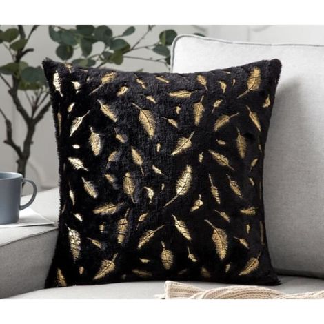 1xHousse de coussin estampage or doux en peluche plume fausse fourrure taies d'oreiller velours duveteux Shaggy (1/3)