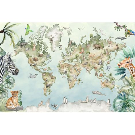 Papel pintado infantil con fotomatón de safari, selva con animales M044 200x135 (1/5)