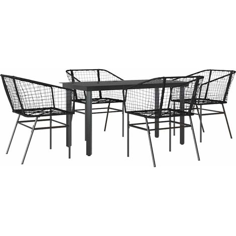 Ensemble à manger de jardin 5 pcs Mobilier de jardin noir résine tressée verre (1/5)