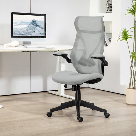 Silla de Oficina Giratoria con Altura Ajustable Reposabrazos Abatibles y Función de Basculante Carga 120 kg Gris Claro (1/5)