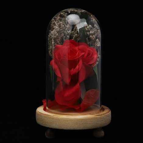 Rose décorative sous cloche en verre pour la maison et la chambre, imitation de fleur préservée (1/4)
