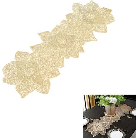 Caminos de mesa dorados con forma de flor, Resistentes al calor, Camino de mesa de vinilo impermeable, Lavable, 91 cm (36 pulgadas), Dorado (1/5)