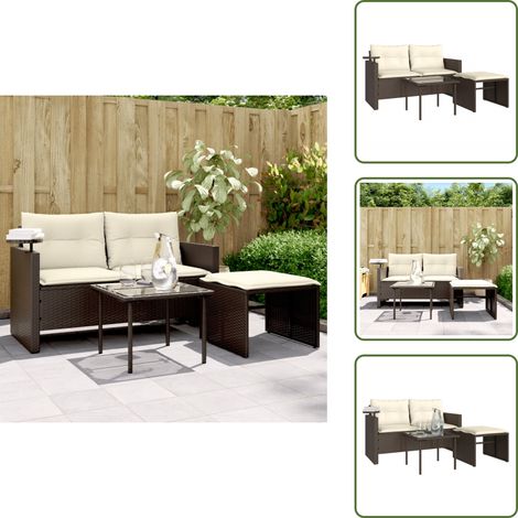 3-tlg. Garten-Sofagarnitur mit Kissen Braun Poly Rattan - Gartenmöbel - Outdoor Möbel - Rattan Sofa - Gartengesetze - Balkonmöbel (1/5)