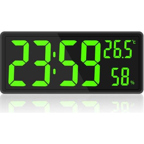Horloge numérique grand écran, grande horloge murale avec température et humidité, horloge murale numérique avec chiffres LED pour chambre, bureau, lecture claire pour les personnes âgées (1/5)