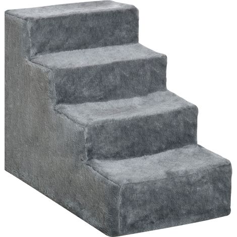 Escalier pour Chien 44 cm de Hauteur, 4 Marches, pour Petits Chiens et Chat, Rampe avec Housse Lavable, Aide à l’Accès pour Lit, Canapé, Fauteuil, Gris Clair