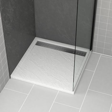 Plato de ducha en acrílico Blanco Efecto Piedra 80x80x4cm - Rejillas Cromo y Gun Metal (1/5)