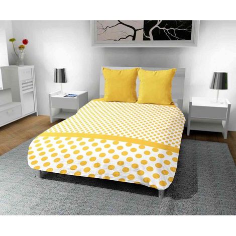 Soleil D Ocre – Couette imprimée 140x200 cm – Microfibre douce – Motif pois jaune et blanc – Garnissage 350 gr/m2 – Tempérée pour confort optimal (1/3)