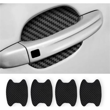 Juego de 4 pegatinas antiarañazos de fibra de carbono para manijas de puertas de coche, película protectora antihuellas para manijas de puertas automáticas, universal para la mayoría de manijas. (1/5)