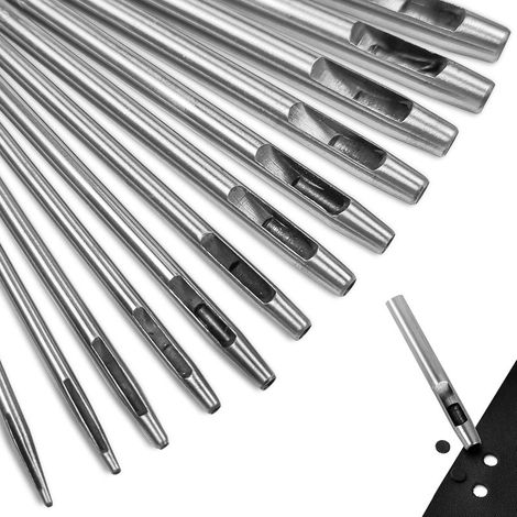 Juego de 12 perforadoras de cuero, perforadoras huecas de cuero, juego de perforadoras huecas redondas de acero para cuero, correas de reloj, lona y ojales (metal). (1/5)