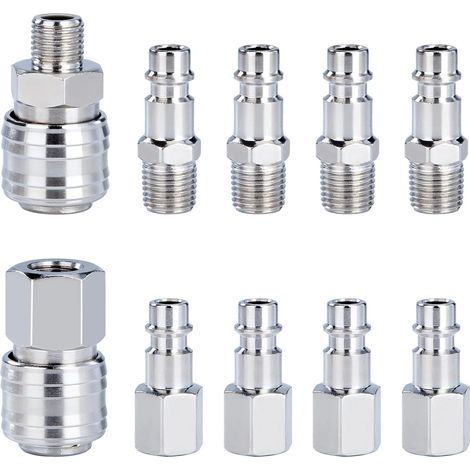 Héloise Compressor Fitting 1/4'BSP Quick Coupling Compressed Air Hose Fittings Compressor Pneumatic Nozzle Men Women 10 Pieces (1/5)