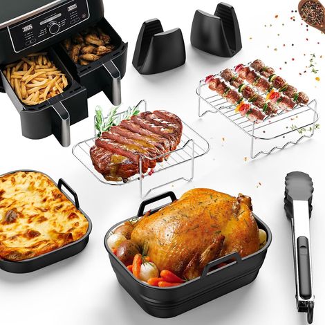 7Pcs Accessoires Air Fryer Ninja 7,6-9,5L, Double Zone/Double Stack Friteuse sans huile Accessoires, Moule Silicone Accessoire de Friteuse à Air Chaud Accessoires pour Ninja AF400EU, AF300EU, AF500EU (1/5)