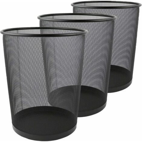 Lot de 3 Corbeille à Papier, 12L Poubelle de Bureau Métal Maille, Petit Corbeille Poubelle Bureau de Cusine de Chambre de Salles de Bains-26.5 x 23.5 x 18.8 CM - Noir (1/5)