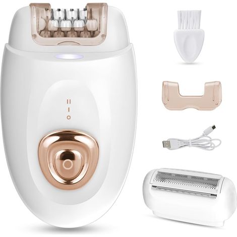 Rasoir Intime Femme 2-en-1 avec Tête de Rasage et Tête d'épilation, Epilateur Electrique/Epilateur Sans Fil, Rasoir Electrique Femmes Adapté au Visage, aux Jambes, aux Bras et Au maillot (1/5)