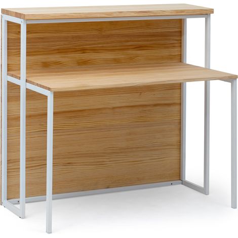 Mostrador iCub con mesa 60x120x110cm Blanco en madera maciza de pino acabado natural estilo nórdico industrial Box Furniture (1/5)
