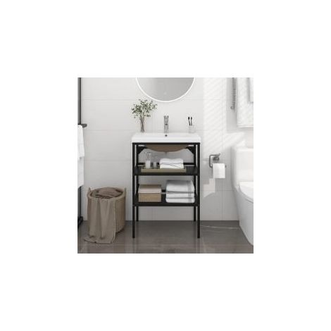 Cadre de lavabo de salle de bain vasque à encastrer Noir Fer