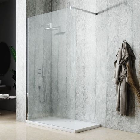 Parete doccia walk-in in vetro temperato 8mm con barra stabilizzatrice modello edison h.195 cm 120 vetro trasparente MOBO
