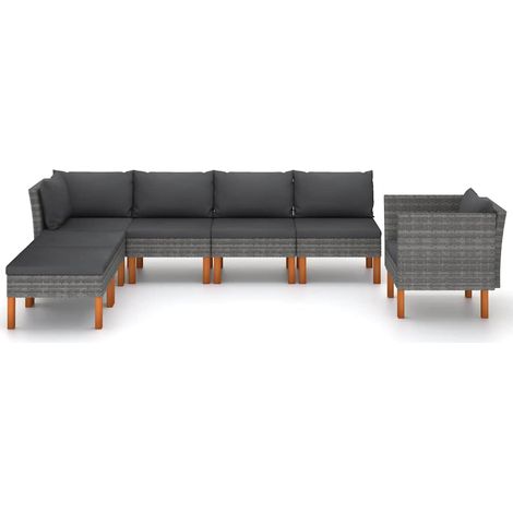 Maison Exclusive - Set Divani da Giardino 7pz Polyrattan Legno di Eucalipto Grigio (1/5)
