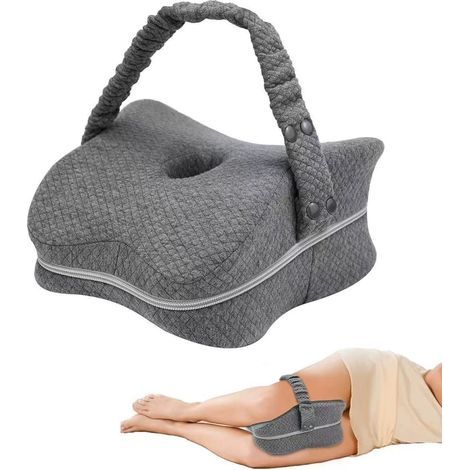 Oreiller pour genoux pour dormir sur le côté et soulager la douleur sciatique, oreiller pour jambes en mousse mémoire pour dormir sur le côté, avec sangle amovible et réglable (1/3)