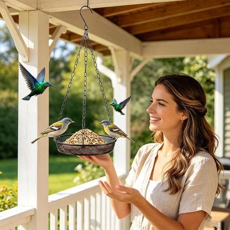 Comedero para pájaros - Casita para pájaros de jardín - Para alimentar aves - Malla metálica fina - 19,99 x 19 x 3,99 cm - Negro (1/5)