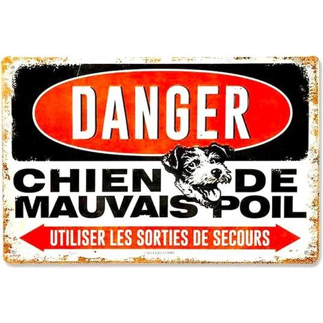 Dekorative Plakette - VDF - Warnung Hund mit schlechtem Charakter - Metall - 30x20 cm - Zeitgenössisch
