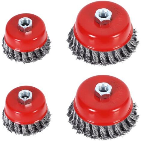 Brosse Métallique Nettoyage, 4pcs Brosse Conique pour Meuleuse d'angle, Brosse de Ponçage en Acier Torsadé pour Meuleuse d'angle(Diamètre de 75 mm et 100 mm, M14)