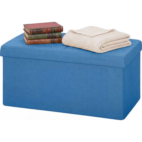 Pouf de rangement pliable 84 L - Banc coffre en lin synthétique bleu clair 76x38x38 cm (1/5)