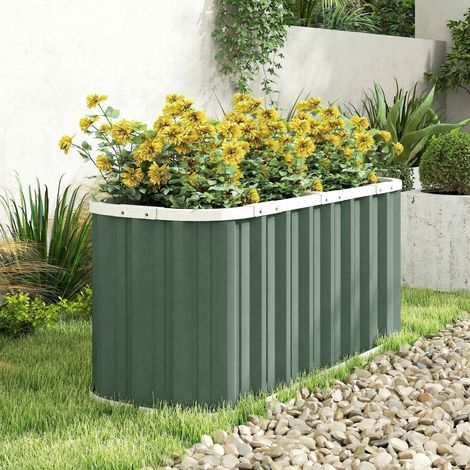 Huerto elevado de metal, de 136 x 53 x 61 cm de profundidad, con bordes protectores, etiquetas para plantas, guantes y fondo abierto. (1/5)
