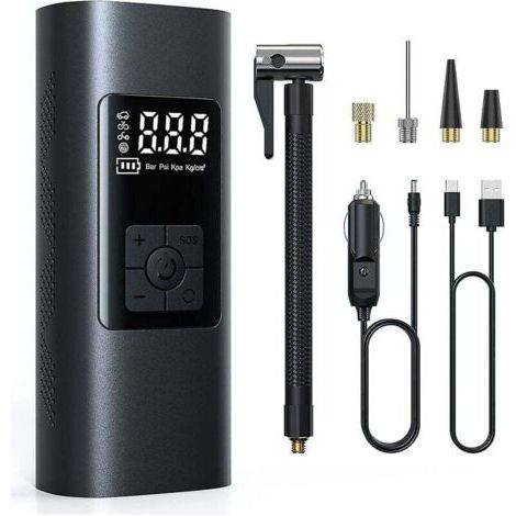 BUNTHAUS Gonfleur de pneu sans fil rechargeable avec batterie 6000 mAh Pompe à air électrique portable pour voiture et vélo, arrêt automatique.