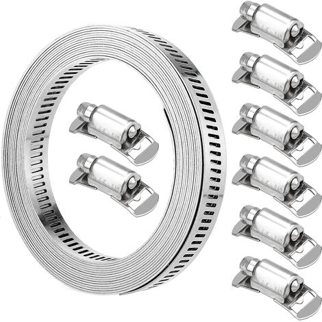 Collier De Serrage Collier À Vis Sans Fin En Acier, Sangle Collier De Serrage Avec Attaches Longueur De 3,5m Et 8 Pcs Sangles