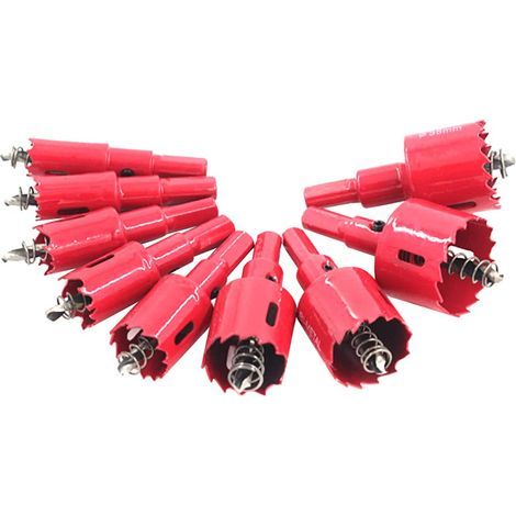 Scies cloches bimétalliques, 9 pièces, diamètres 16, 18, 20, 22, 25, 30, 32, 35, 38 mm, pour fer, aluminium, bois, cloisons sèches, tuyaux, plastique, panneaux, rouge