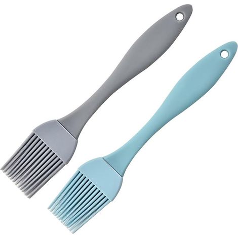 Lot de 2 pinceaux à pâtisserie en silicone de 17 cm pour cuisine, pâtisserie, grill, badigeonnage, barbecue - Gris, bleu (1/5)