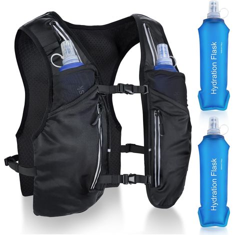 Laufweste für Damen und Herren, leichter, reflektierender Trinkrucksack mit 500-ml-Soft-Wasserflasche, verstellbare Brustgurte für Laufen, Wandern, Radfahren und Marathonläufe