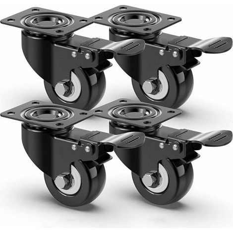 Green Mobility-4 roulettes pivotantes silencieuses 50mm, Roulettes pour meubles avec frein, roulette charge lourde Capacité de charge de 400kg, roulettes de transport de meuble palette (noir) (1/2)