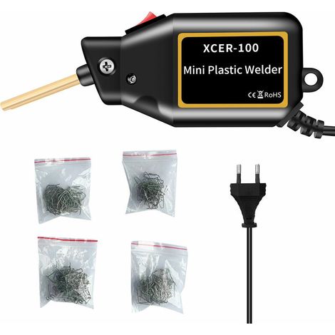 100W Mini agrafeuse à chaud portable Machine à souder en plastique Kit de réparation de pare-chocs de voiture Kit de soudure en plastique pour pare-chocs de voiture extéri/intéri plat/coin (Noir (1/5)