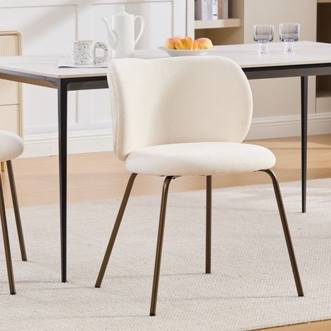 Chaise contemporaine-chenille douce-dossier incurvé-pieds métal bronze-crème-52x58x80cm (1/5)